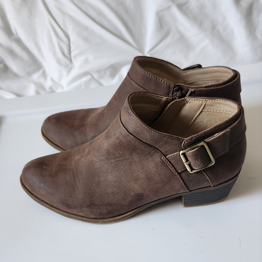 Velocity Brown Ankle Boots with Suede Finish and Buckle Detail